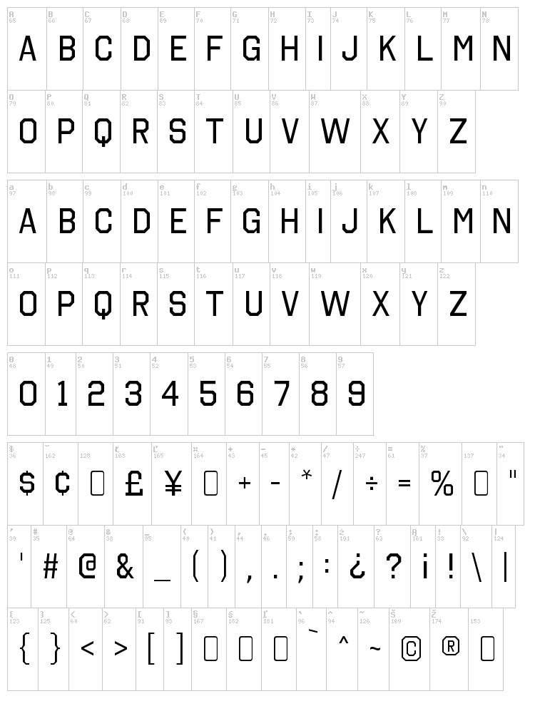 Octin College Free font map